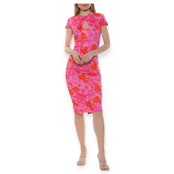Alexia Admor Pink and Red Sheath Midi Dress - Picture 2 of 16